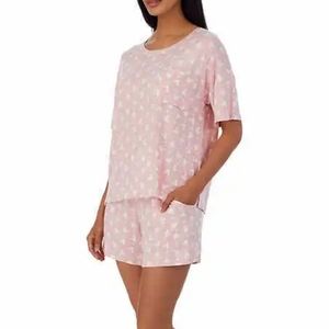 NWT Disney Womens 2 Piece Short Pajama Set w/Pockets Pink Mickey Minnie Sz Small